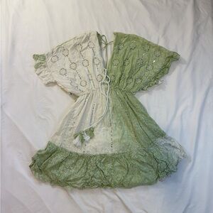 Green and Cream Mini Dress